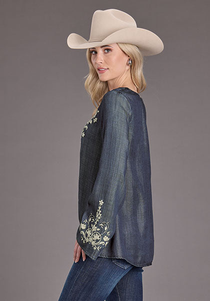 Stetson Ladies Lyocell Denim Peasant Blouse