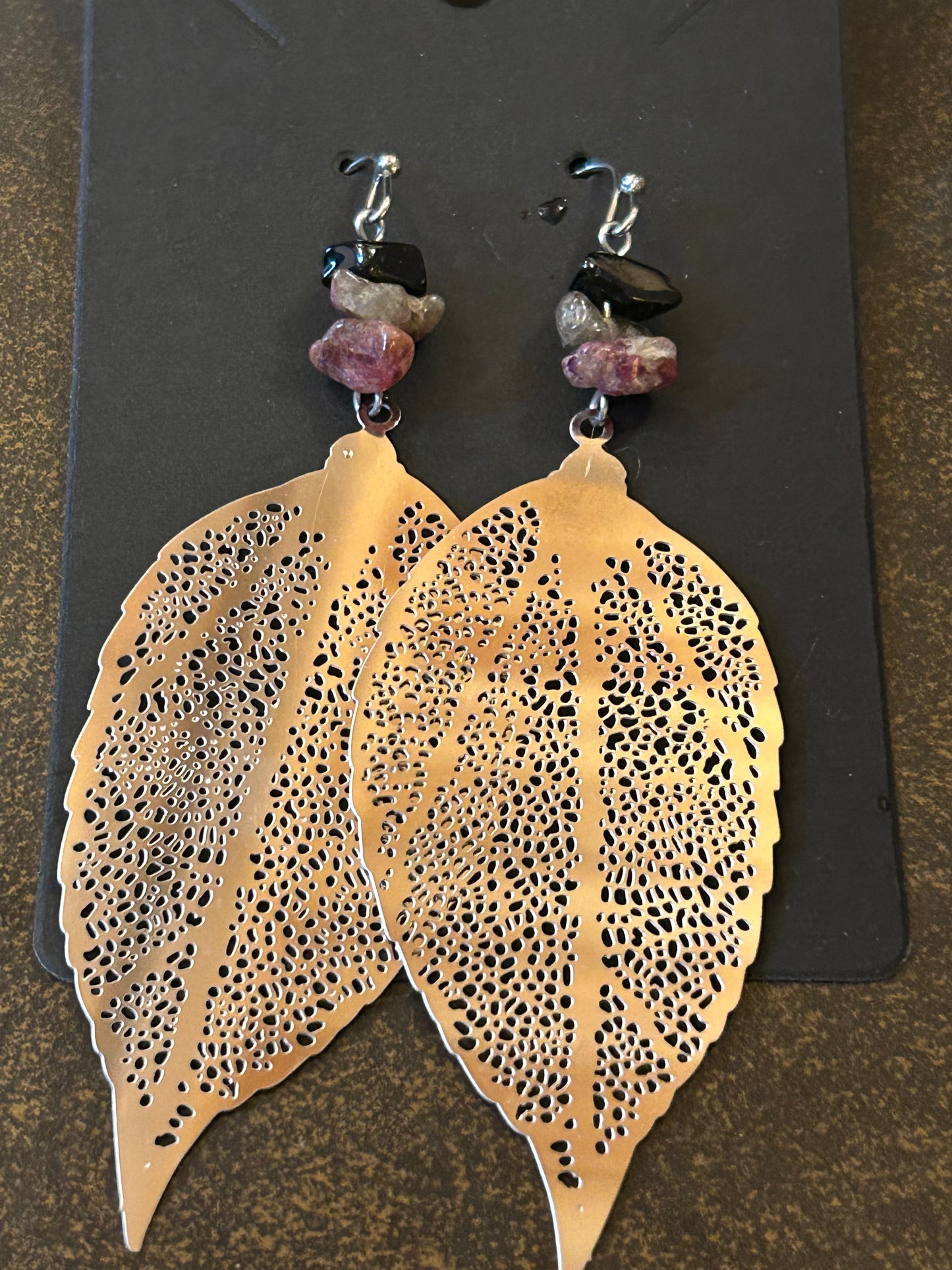 La Plume Noire Stainless Steel Gemstone Earrings