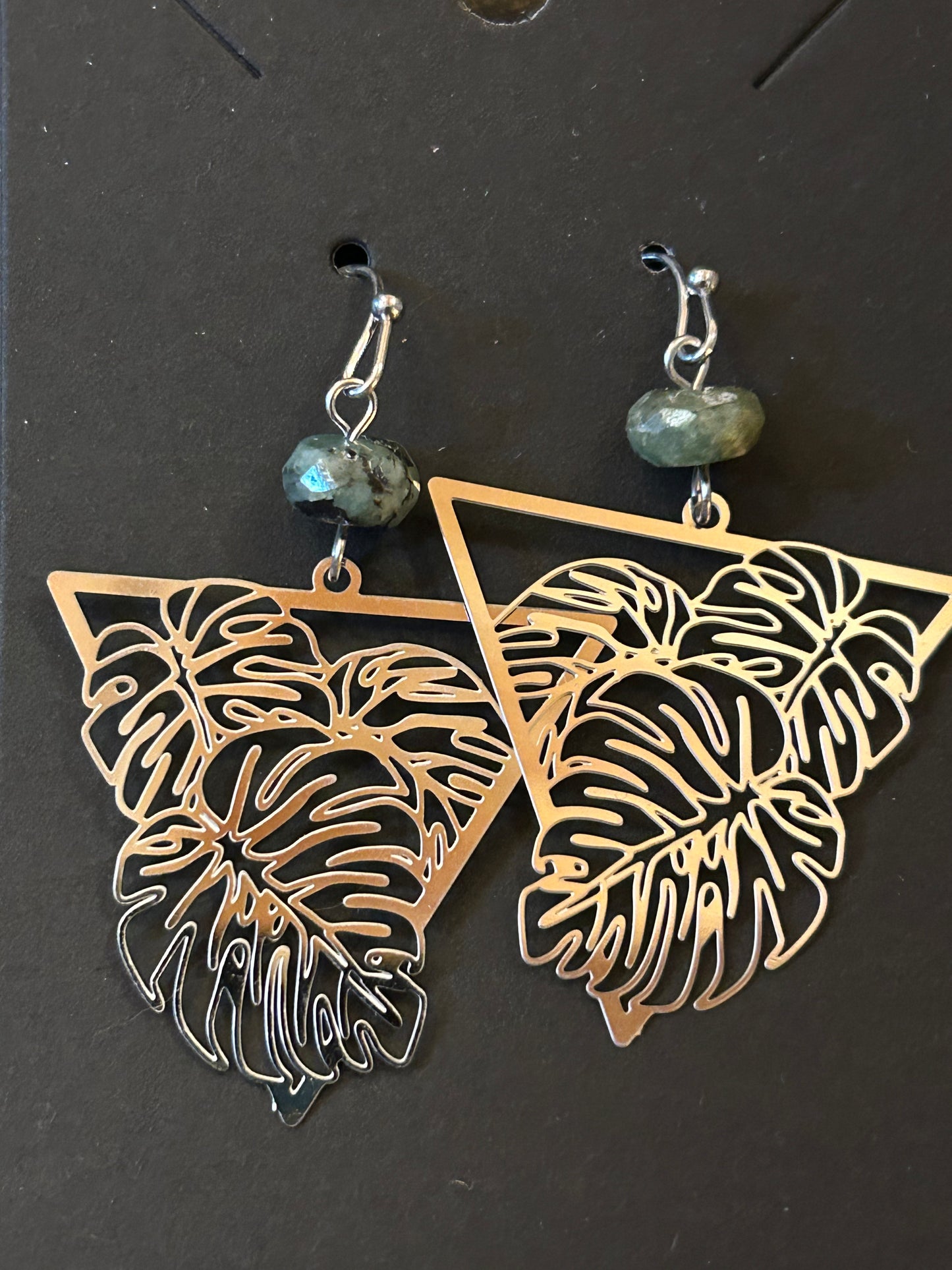 La Plume Noire Stainless Steel Gemstone Earrings