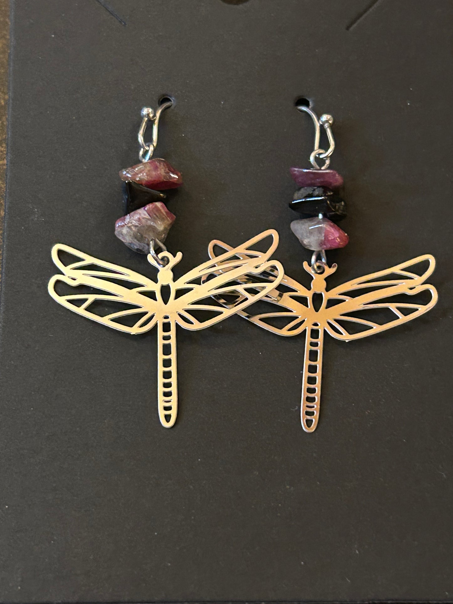 La Plume Noire Stainless Steel Gemstone Earrings