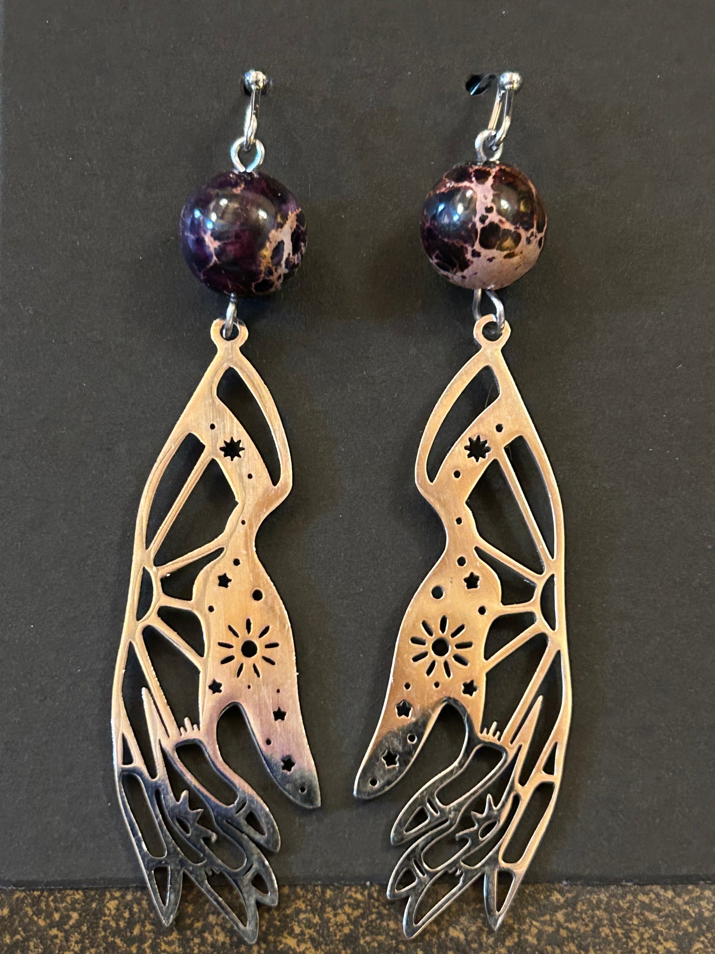 La Plume Noire Stainless Steel Gemstone Earrings