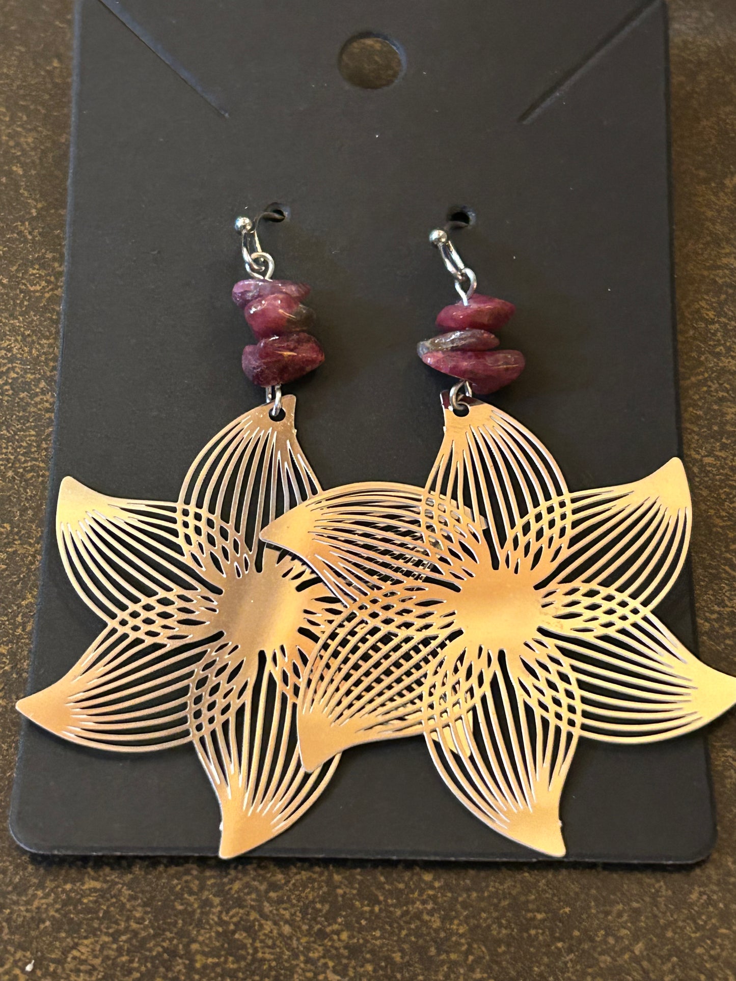 La Plume Noire Stainless Steel Gemstone Earrings