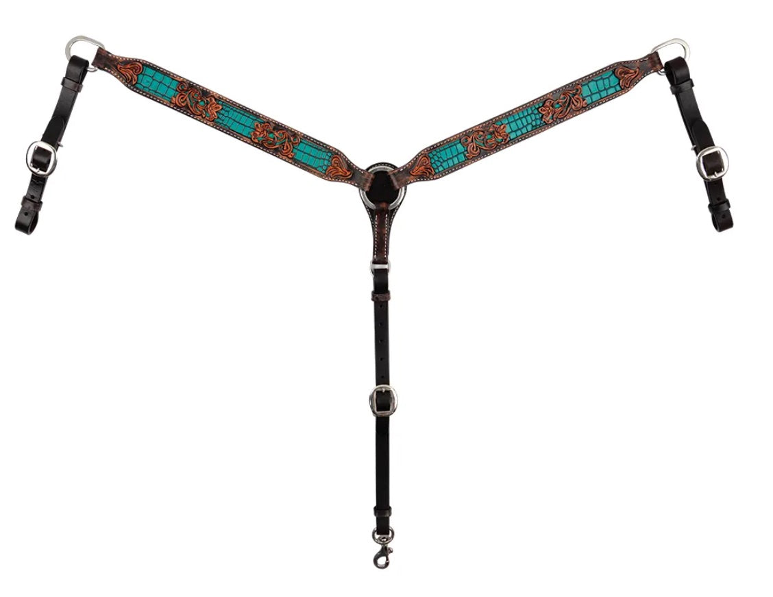 Circle Y Inlaid Filigree Breast Collar – Turquoise Gator