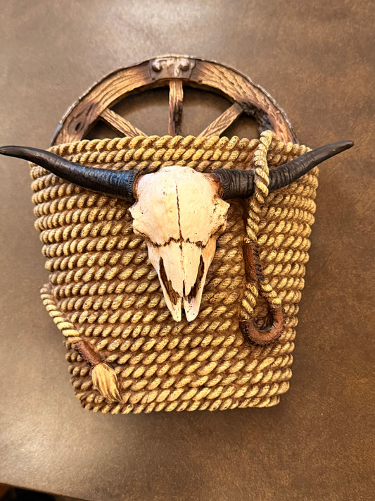 Longhorn Wagon Wheel Wall Basket
