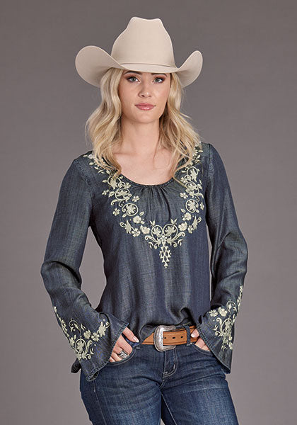 Stetson Ladies Lyocell Denim Peasant Blouse